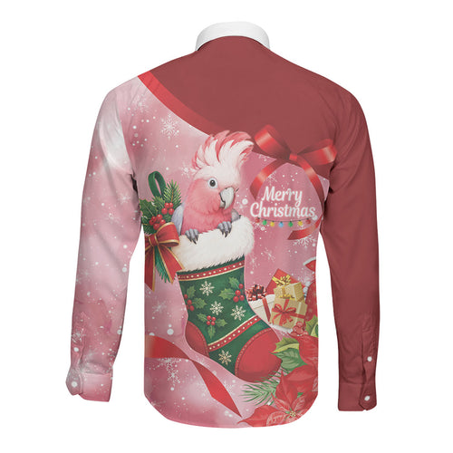 Pink Galah Cockatoo Christmas Australia Long Sleeve Button Shirt Aussie Xmas Sock Coquette Bow