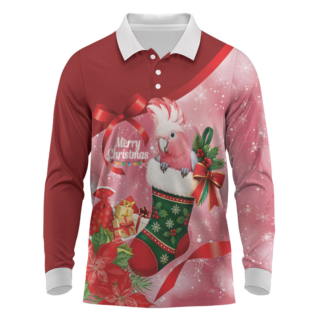 Pink Galah Cockatoo Christmas Australia Long Sleeve Polo Shirt Aussie Xmas Sock Coquette Bow