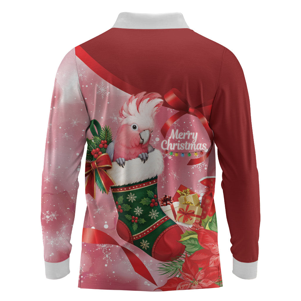 Pink Galah Cockatoo Christmas Australia Long Sleeve Polo Shirt Aussie Xmas Sock Coquette Bow