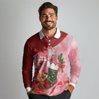 Pink Galah Cockatoo Christmas Australia Long Sleeve Polo Shirt Aussie Xmas Sock Coquette Bow
