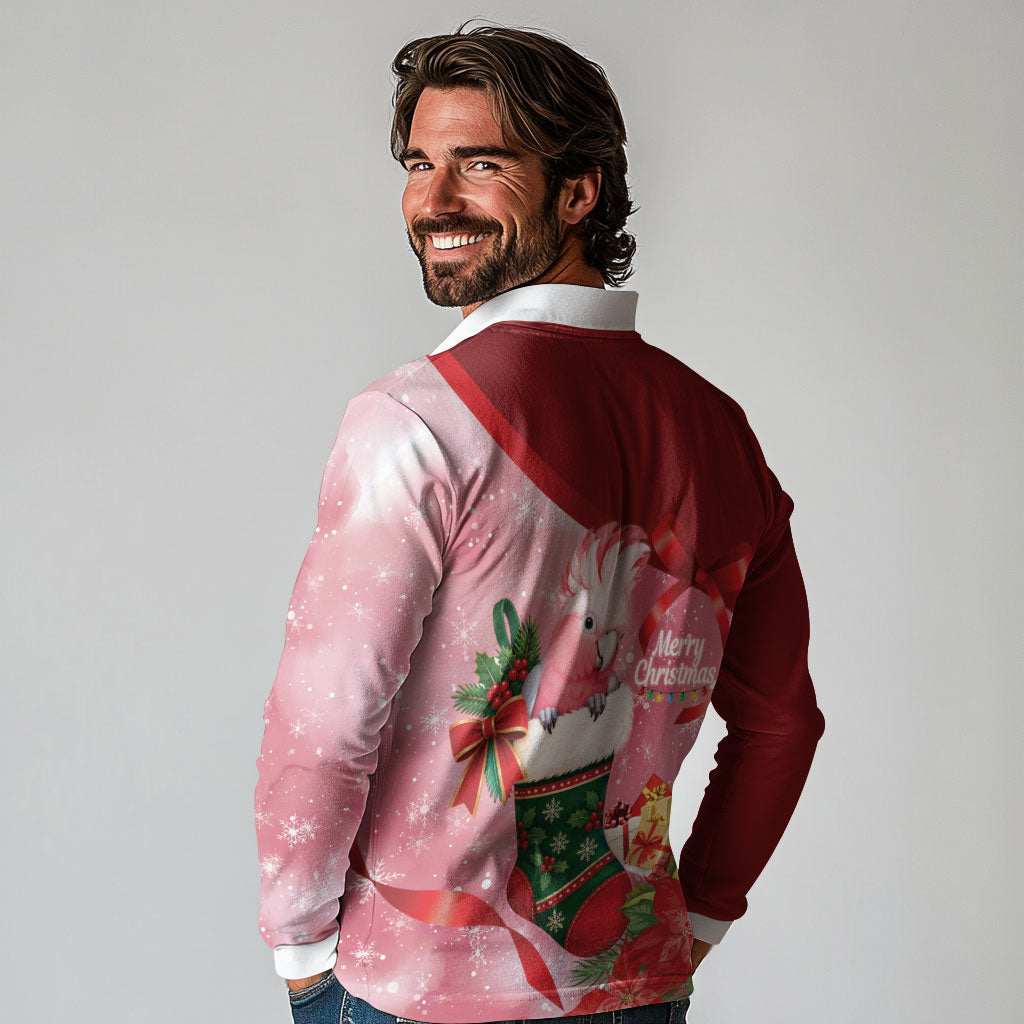 Pink Galah Cockatoo Christmas Australia Long Sleeve Polo Shirt Aussie Xmas Sock Coquette Bow