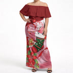Pink Galah Cockatoo Christmas Australia Off Shoulder Maxi Dress Aussie Xmas Sock Coquette Bow