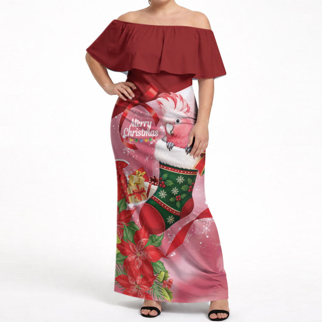 Pink Galah Cockatoo Christmas Australia Off Shoulder Maxi Dress Aussie Xmas Sock Coquette Bow