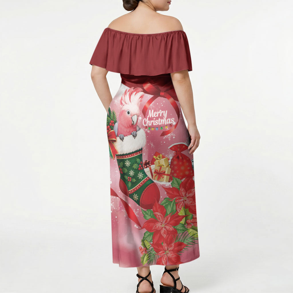 Pink Galah Cockatoo Christmas Australia Off Shoulder Maxi Dress Aussie Xmas Sock Coquette Bow