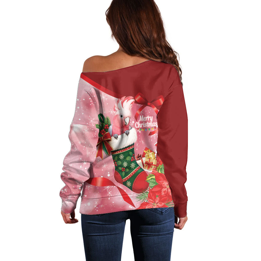 Pink Galah Cockatoo Christmas Australia Off Shoulder Sweater Aussie Xmas Sock Coquette Bow
