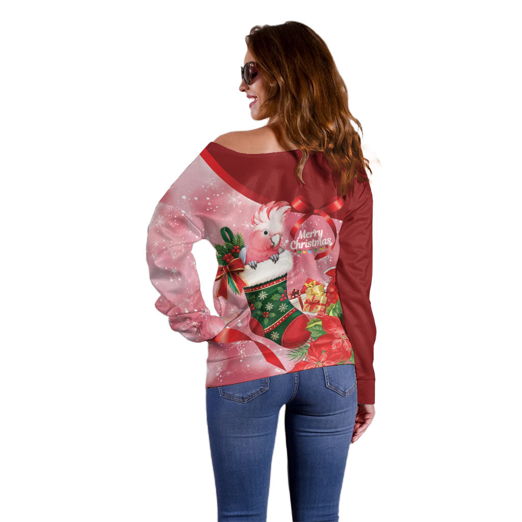 Pink Galah Cockatoo Christmas Australia Off Shoulder Sweater Aussie Xmas Sock Coquette Bow