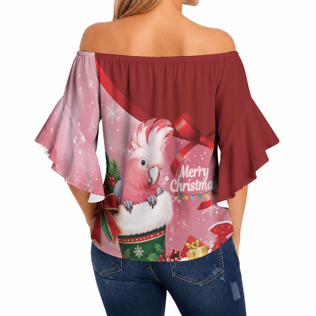 Pink Galah Cockatoo Christmas Australia Off Shoulder Wrap Waist Top Aussie Xmas Sock Coquette Bow