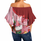 Pink Galah Cockatoo Christmas Australia Off Shoulder Wrap Waist Top Aussie Xmas Sock Coquette Bow