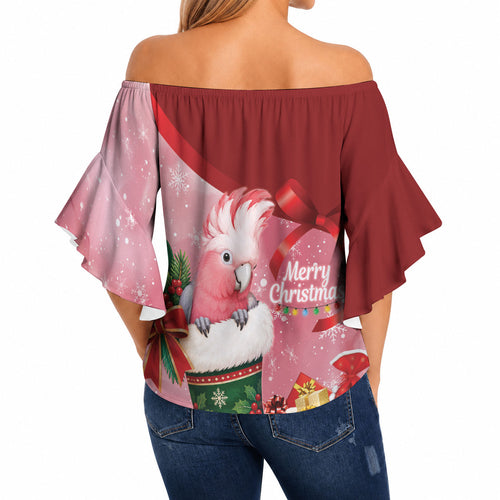 Pink Galah Cockatoo Christmas Australia Off Shoulder Wrap Waist Top Aussie Xmas Sock Coquette Bow