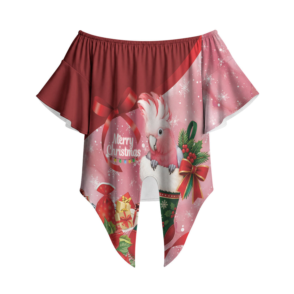 Pink Galah Cockatoo Christmas Australia Off Shoulder Wrap Waist Top Aussie Xmas Sock Coquette Bow