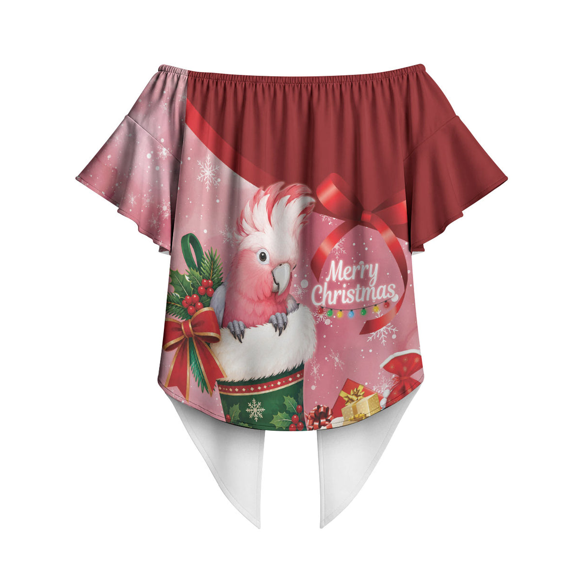 Pink Galah Cockatoo Christmas Australia Off Shoulder Wrap Waist Top Aussie Xmas Sock Coquette Bow