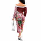 Pink Galah Cockatoo Christmas Australia Off The Shoulder Long Sleeve Dress Aussie Xmas Sock Coquette Bow
