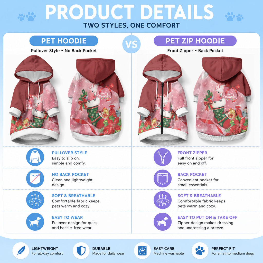 Pink Galah Cockatoo Christmas Australia Pet Hoodie Aussie Xmas Sock Coquette Bow