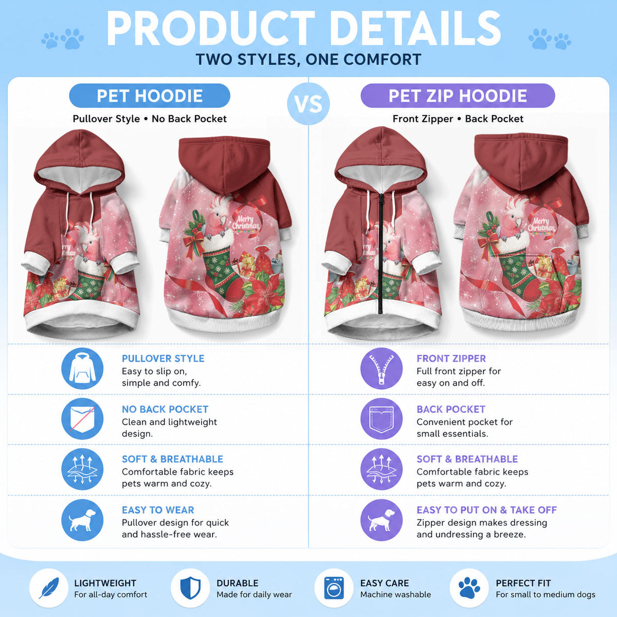 Pink Galah Cockatoo Christmas Australia Pet Hoodie Aussie Xmas Sock Coquette Bow