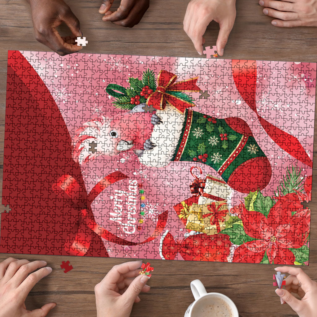 Pink Galah Cockatoo Christmas Australia Puzzle Aussie Xmas Sock Coquette Bow