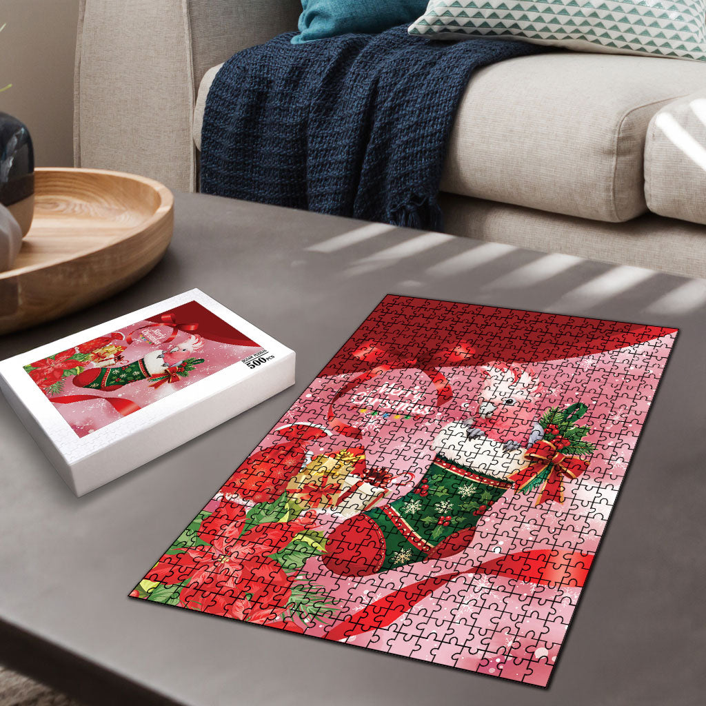 Pink Galah Cockatoo Christmas Australia Puzzle Aussie Xmas Sock Coquette Bow
