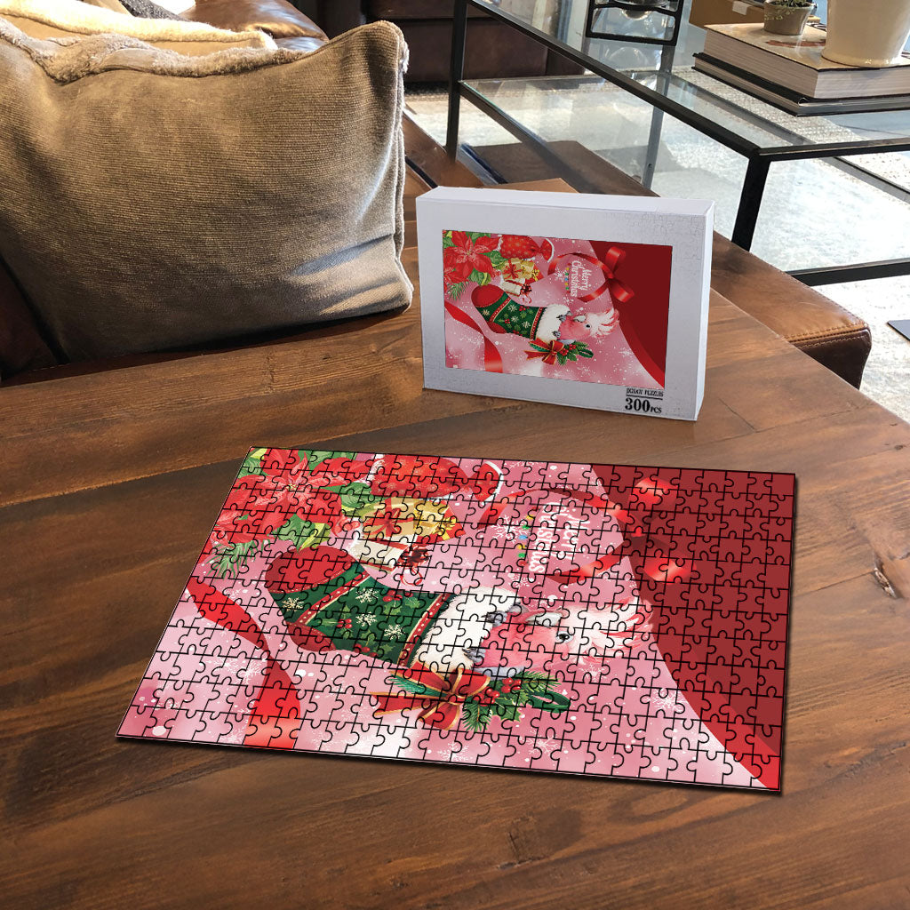 Pink Galah Cockatoo Christmas Australia Puzzle Aussie Xmas Sock Coquette Bow