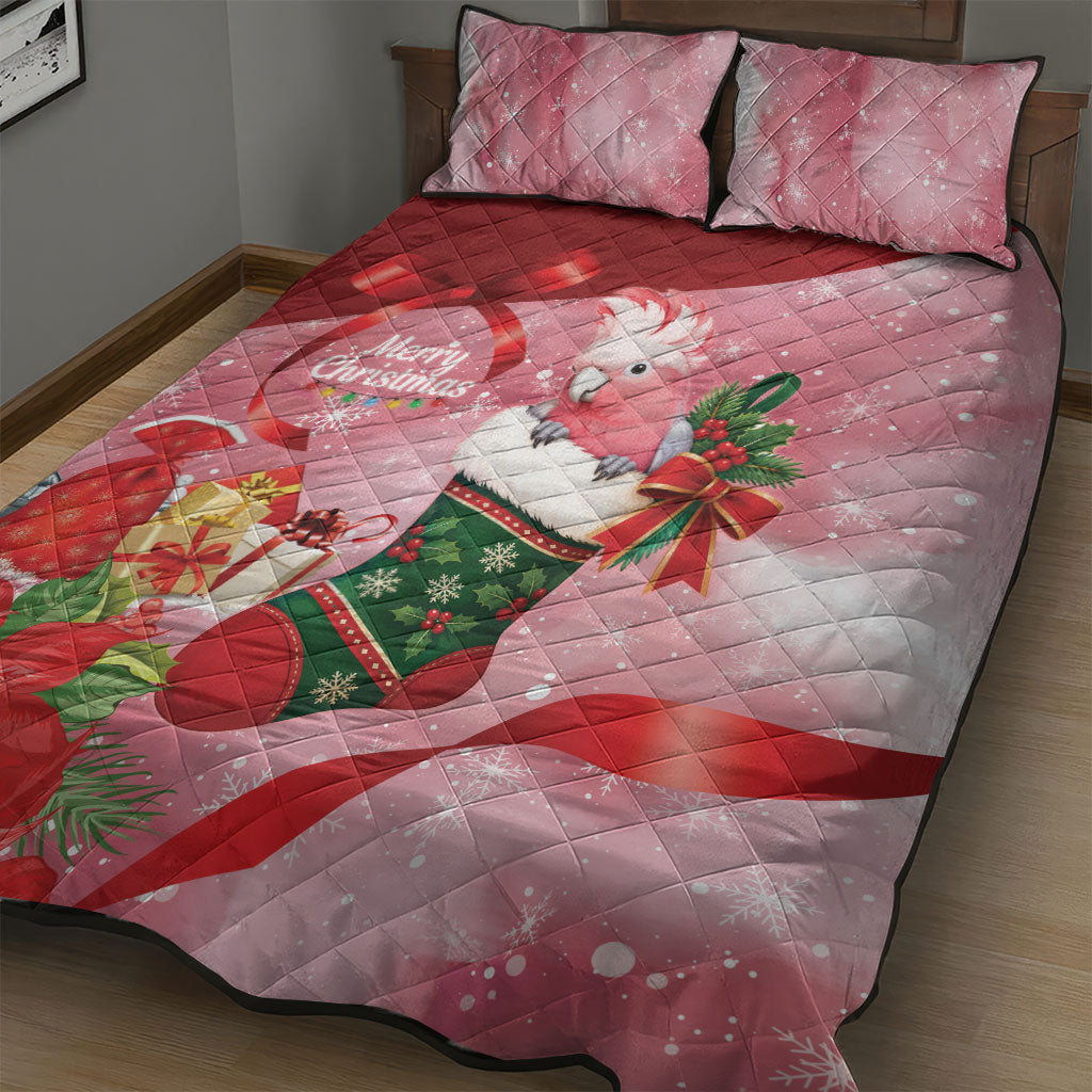 Pink Galah Cockatoo Christmas Australia Quilt Bed Set Aussie Xmas Sock Coquette Bow