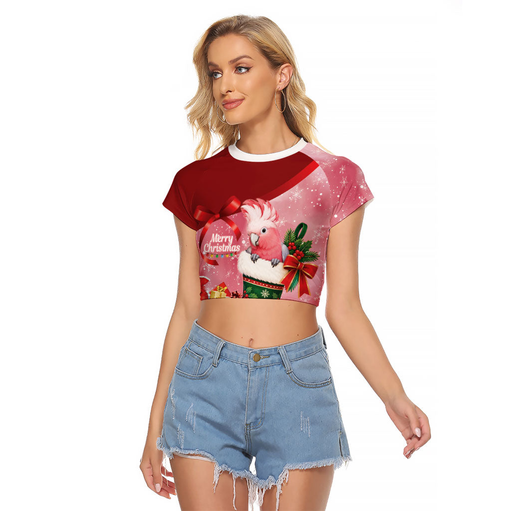 Pink Galah Cockatoo Christmas Australia Raglan Cropped T Shirt Aussie Xmas Sock Coquette Bow