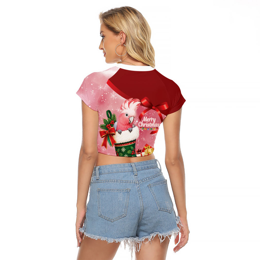 Pink Galah Cockatoo Christmas Australia Raglan Cropped T Shirt Aussie Xmas Sock Coquette Bow