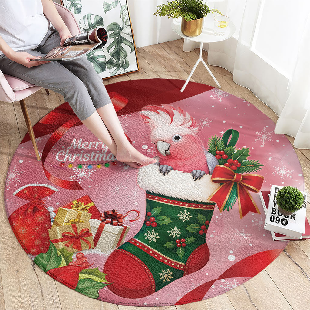 Pink Galah Cockatoo Christmas Australia Round Carpet Aussie Xmas Sock Coquette Bow