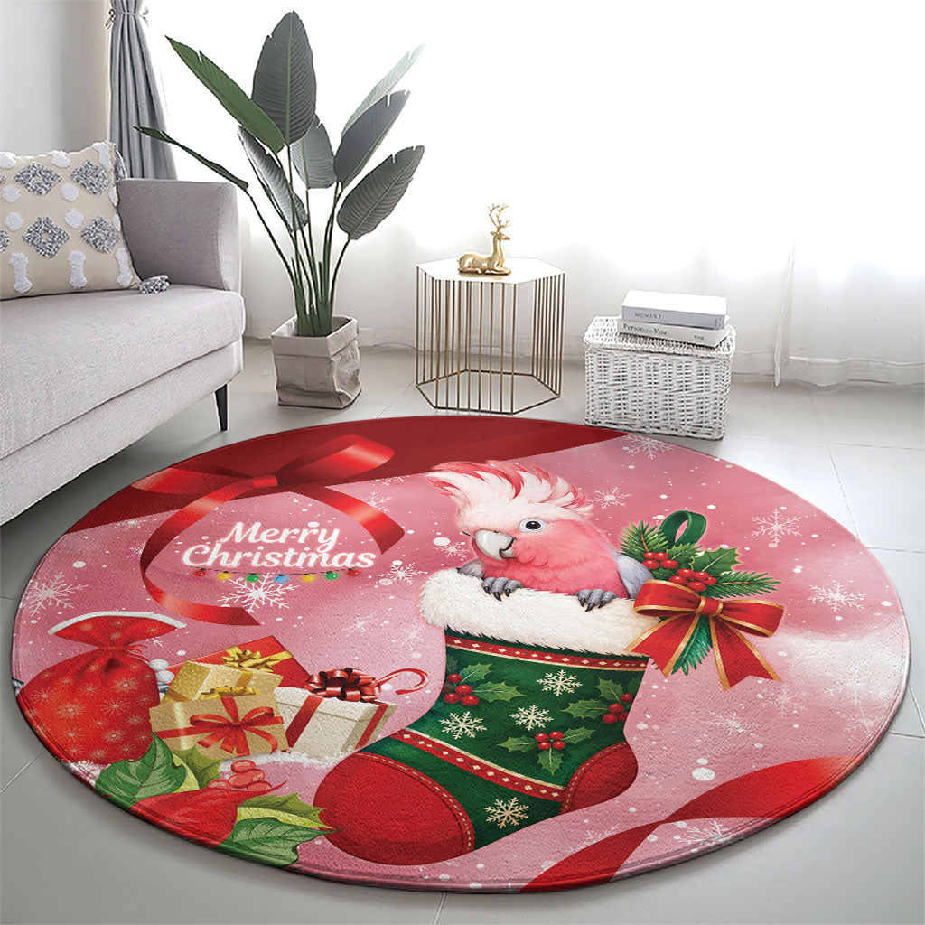 Pink Galah Cockatoo Christmas Australia Round Carpet Aussie Xmas Sock Coquette Bow