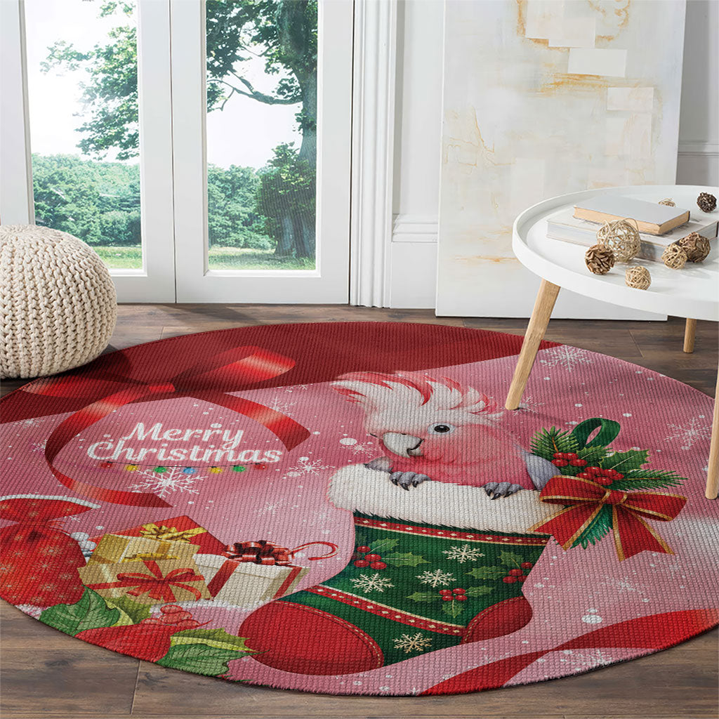 Pink Galah Cockatoo Christmas Australia Round Carpet Aussie Xmas Sock Coquette Bow