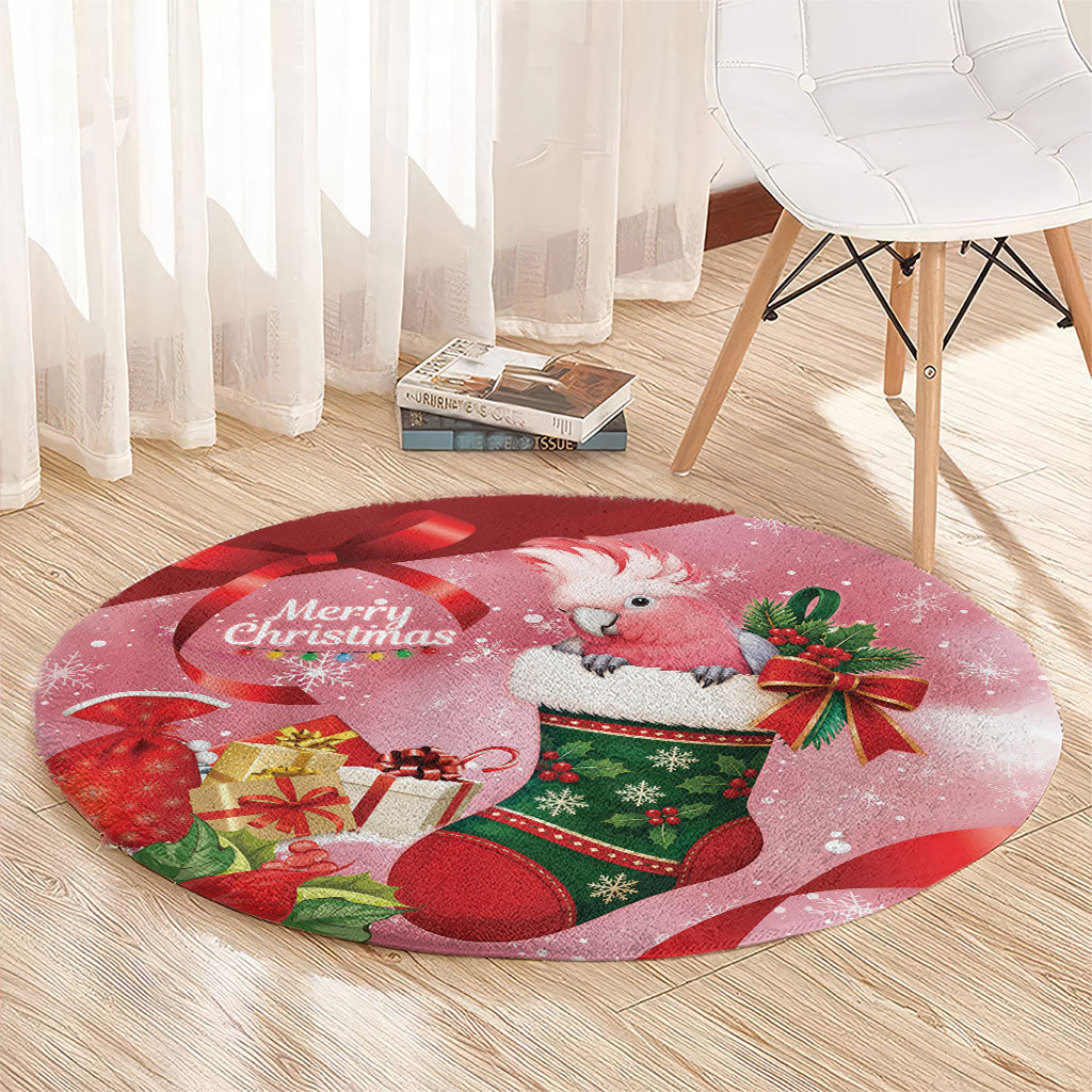 Pink Galah Cockatoo Christmas Australia Round Carpet Aussie Xmas Sock Coquette Bow