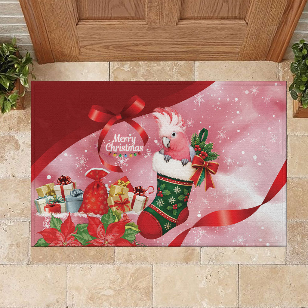 Pink Galah Cockatoo Christmas Australia Rubber Doormat Aussie Xmas Sock Coquette Bow