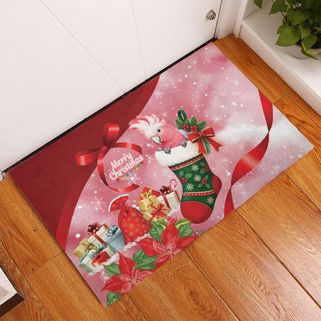 Pink Galah Cockatoo Christmas Australia Rubber Doormat Aussie Xmas Sock Coquette Bow