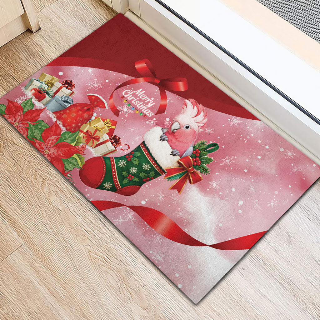 Pink Galah Cockatoo Christmas Australia Rubber Doormat Aussie Xmas Sock Coquette Bow