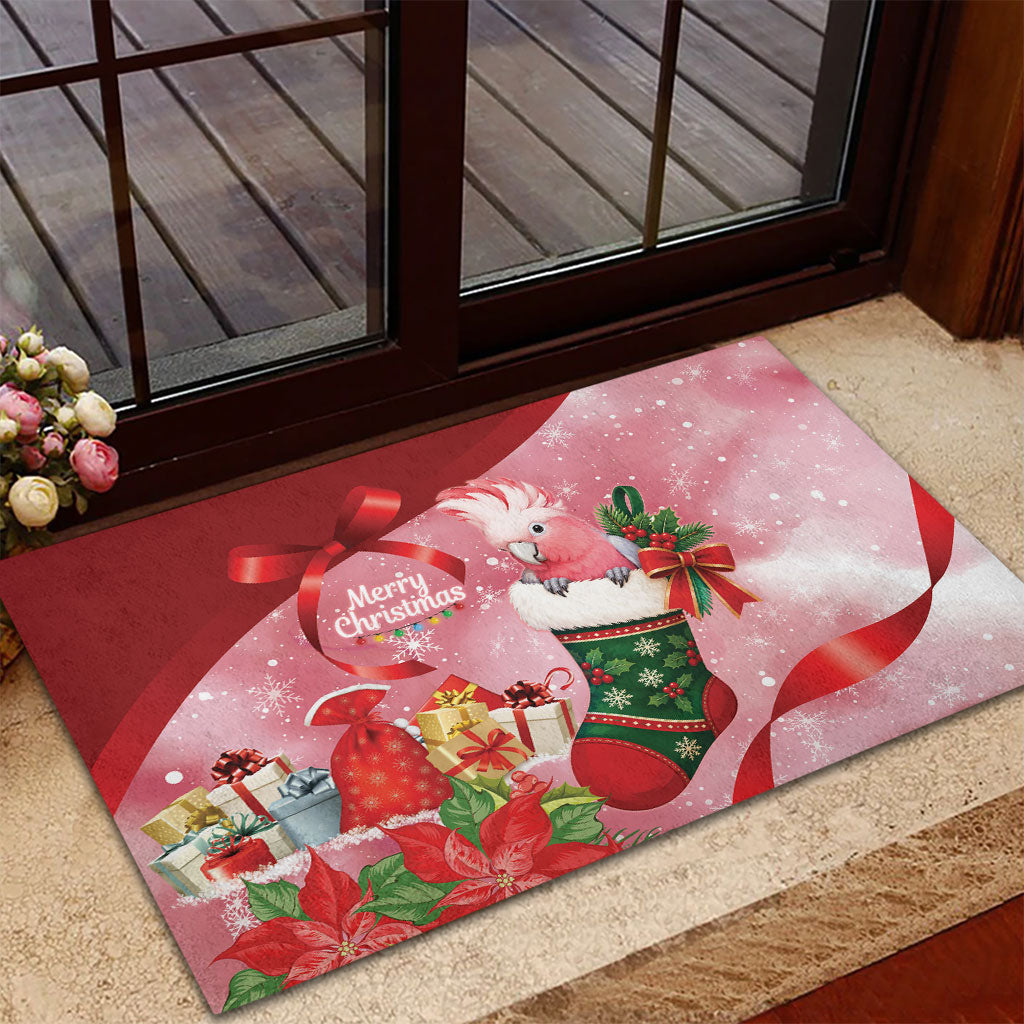Pink Galah Cockatoo Christmas Australia Rubber Doormat Aussie Xmas Sock Coquette Bow