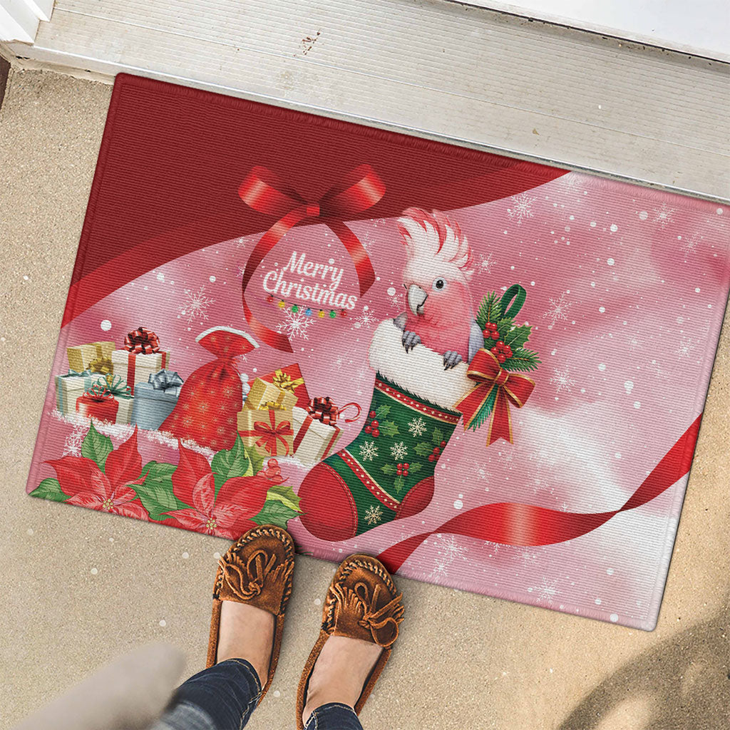 Pink Galah Cockatoo Christmas Australia Rubber Doormat Aussie Xmas Sock Coquette Bow