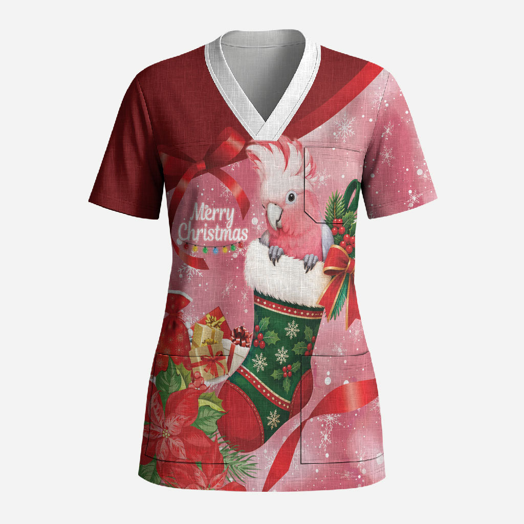 Pink Galah Cockatoo Christmas Australia Scrub Top Aussie Xmas Sock Coquette Bow