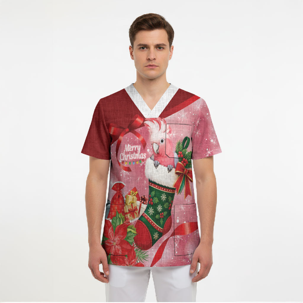 Pink Galah Cockatoo Christmas Australia Scrub Top Aussie Xmas Sock Coquette Bow