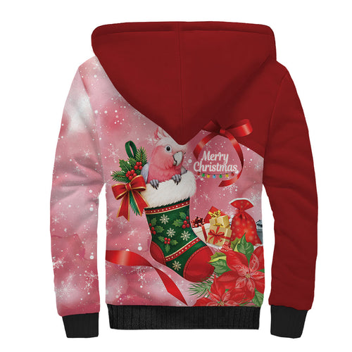 Pink Galah Cockatoo Christmas Australia Sherpa Hoodie Aussie Xmas Sock Coquette Bow