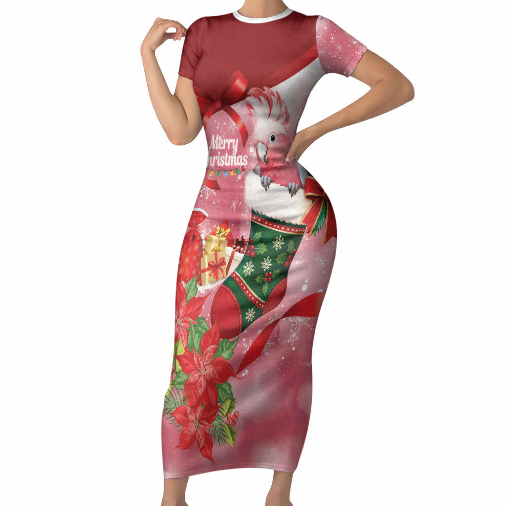 Pink Galah Cockatoo Christmas Australia Short Sleeve Bodycon Dress Aussie Xmas Sock Coquette Bow