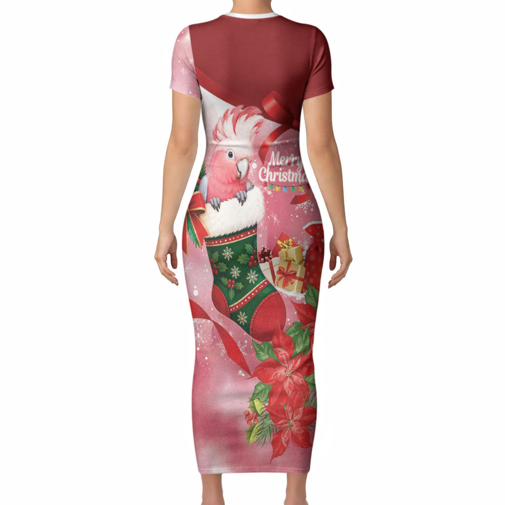 Pink Galah Cockatoo Christmas Australia Short Sleeve Bodycon Dress Aussie Xmas Sock Coquette Bow