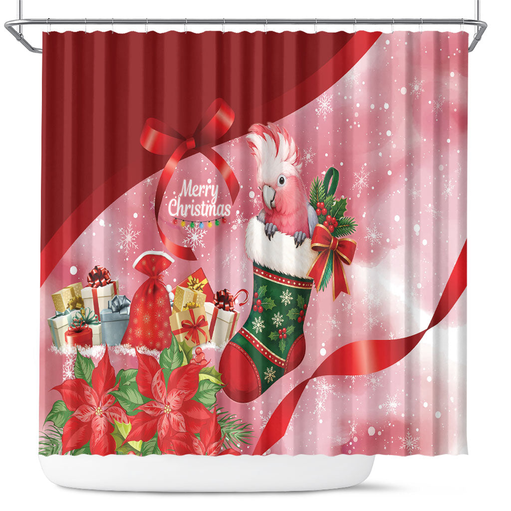 Pink Galah Cockatoo Christmas Australia Shower Curtain Aussie Xmas Sock Coquette Bow