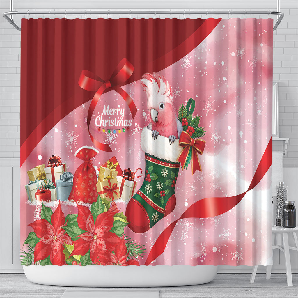 Pink Galah Cockatoo Christmas Australia Shower Curtain Aussie Xmas Sock Coquette Bow
