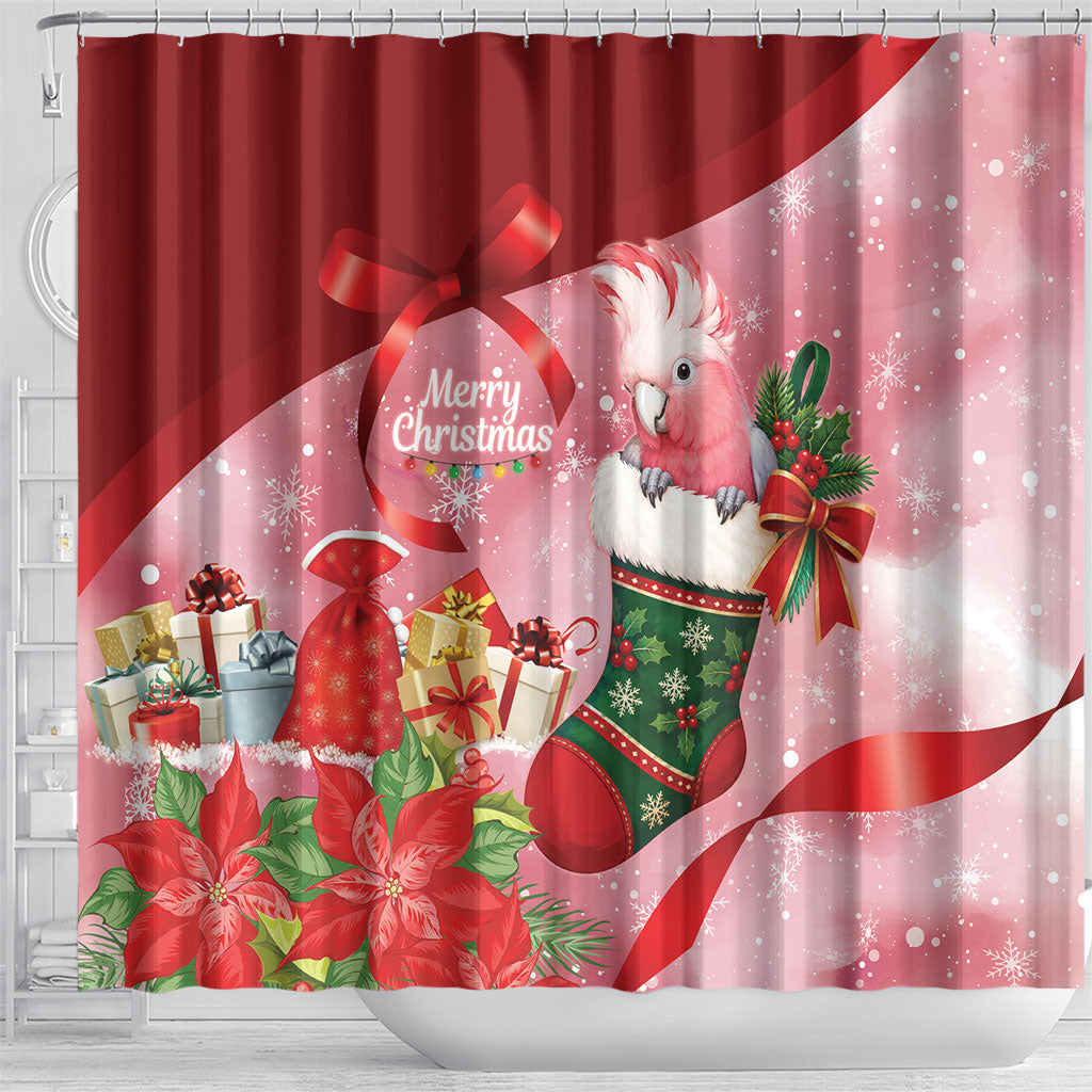Pink Galah Cockatoo Christmas Australia Shower Curtain Aussie Xmas Sock Coquette Bow