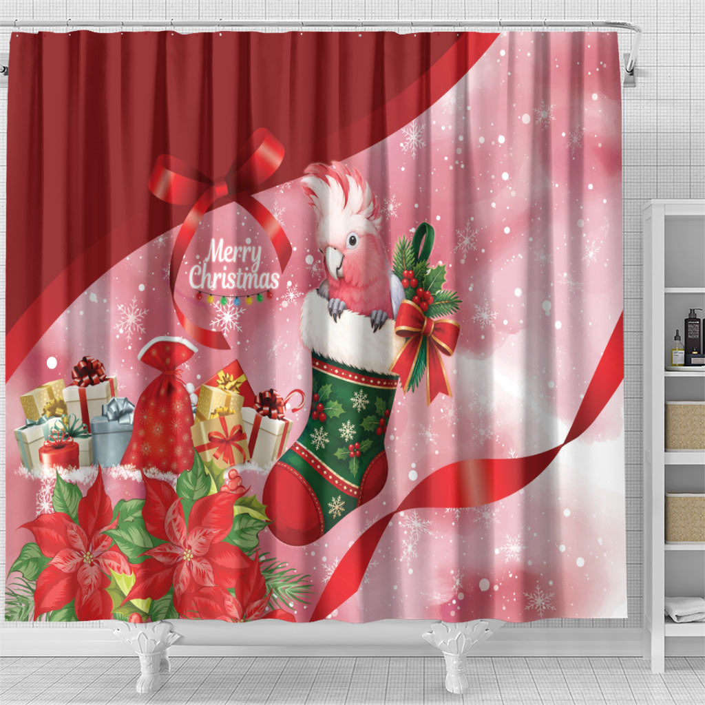 Pink Galah Cockatoo Christmas Australia Shower Curtain Aussie Xmas Sock Coquette Bow