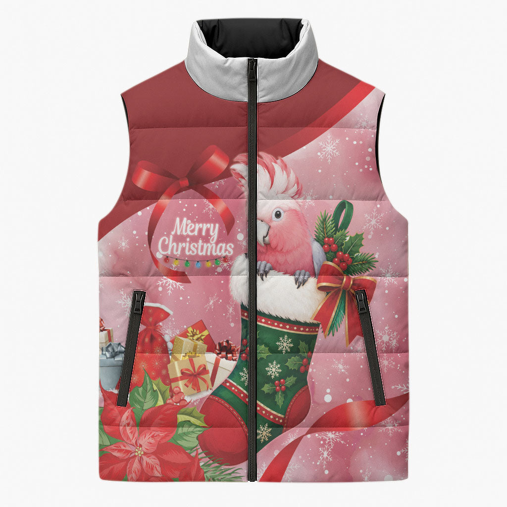 Pink Galah Cockatoo Christmas Australia Sleeveless Puffer Jacket Aussie Xmas Sock Coquette Bow