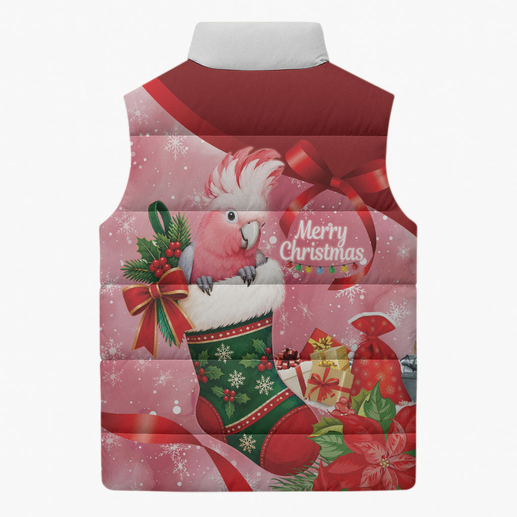 Pink Galah Cockatoo Christmas Australia Sleeveless Puffer Jacket Aussie Xmas Sock Coquette Bow