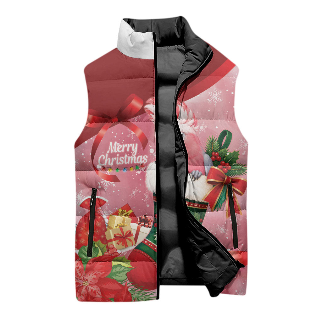 Pink Galah Cockatoo Christmas Australia Sleeveless Puffer Jacket Aussie Xmas Sock Coquette Bow