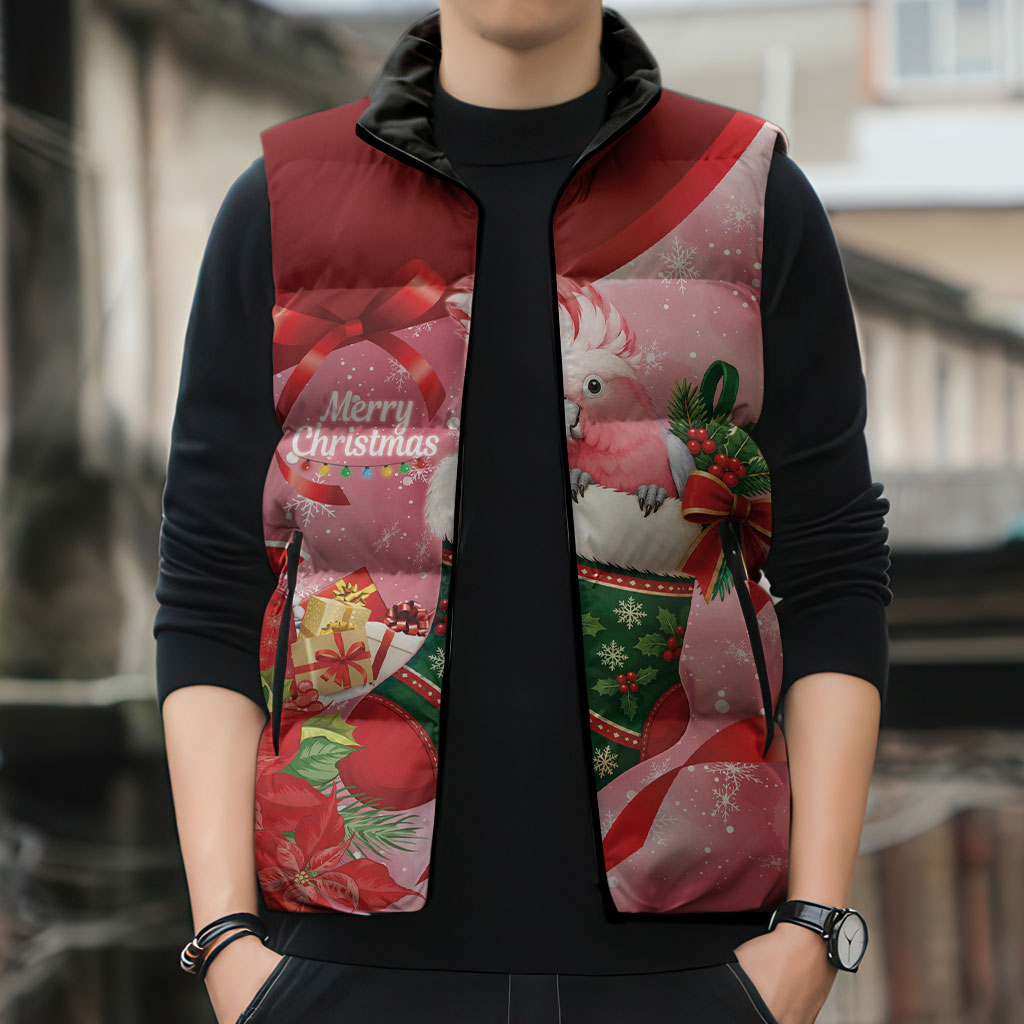 Pink Galah Cockatoo Christmas Australia Sleeveless Puffer Jacket Aussie Xmas Sock Coquette Bow