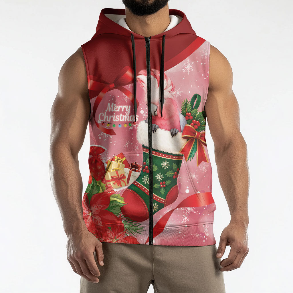 Pink Galah Cockatoo Christmas Australia Sleeveless Zip Hoodie Aussie Xmas Sock Coquette Bow
