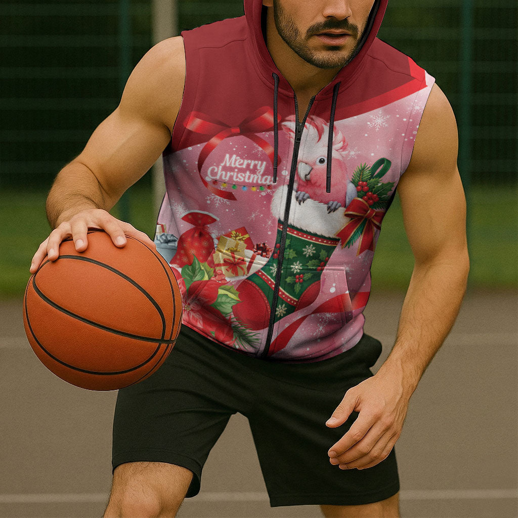 Pink Galah Cockatoo Christmas Australia Sleeveless Zip Hoodie Aussie Xmas Sock Coquette Bow