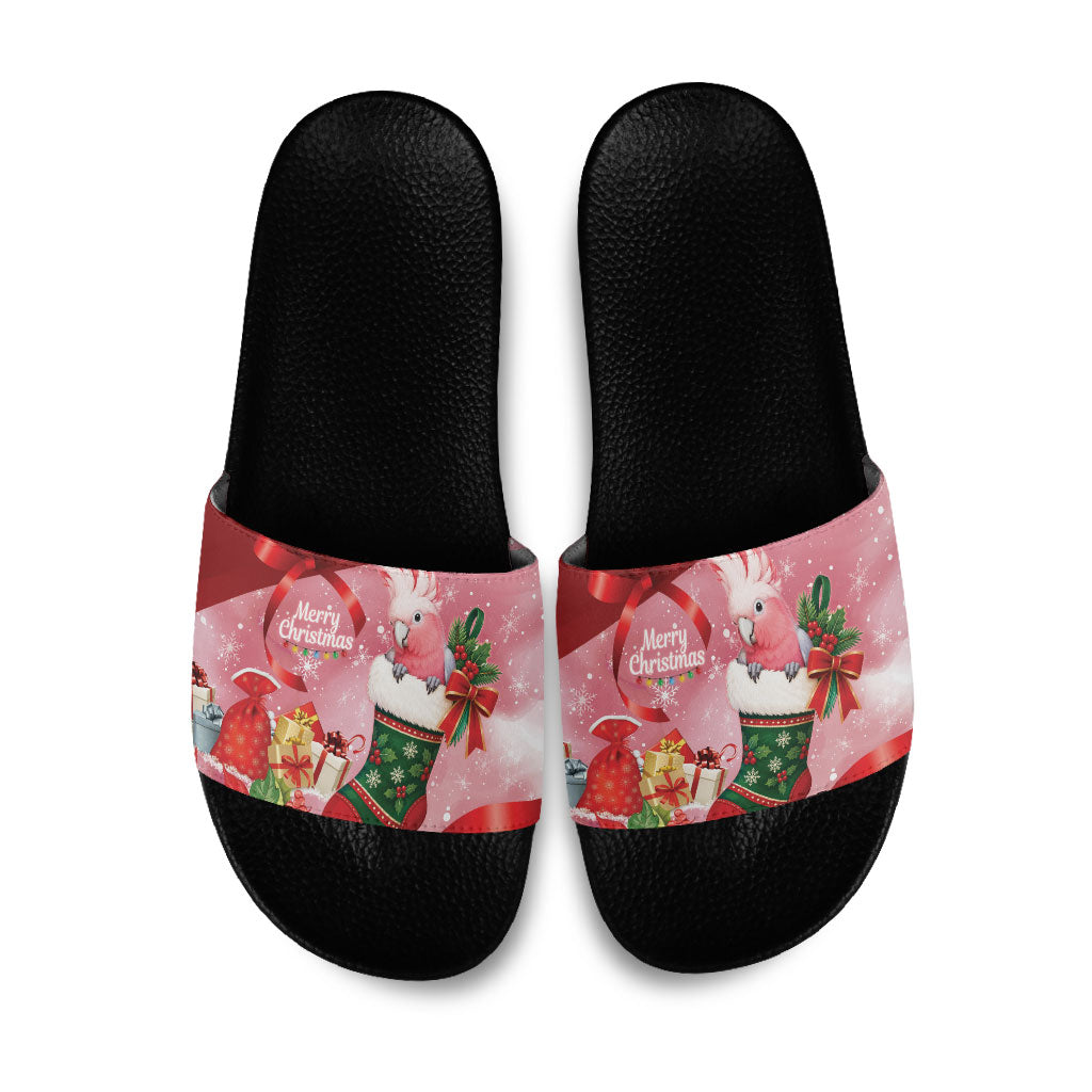 Pink Galah Cockatoo Christmas Australia Slide Sandals Aussie Xmas Sock Coquette Bow