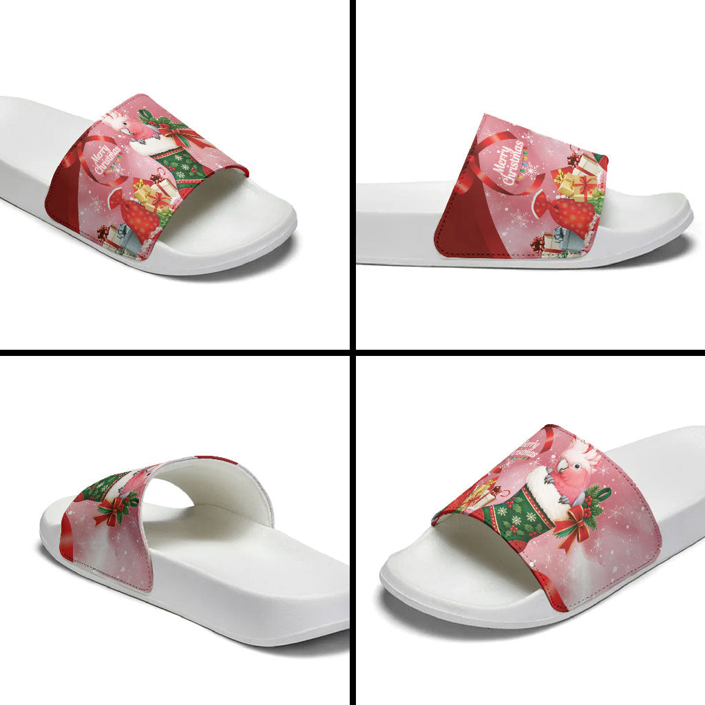 Pink Galah Cockatoo Christmas Australia Slide Sandals Aussie Xmas Sock Coquette Bow